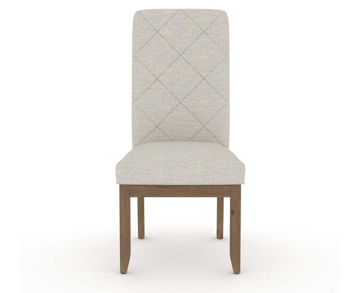 Canadel Champlain Upholstered Dining Chair 0138 in TB Fabric and 25 Pecan Washed and Quilted Back, front view
