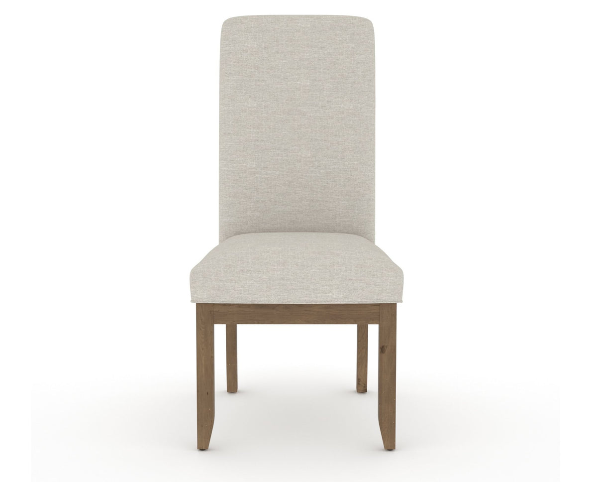 Canadel Champlain Upholstered Dining Chair 0138 in TB Fabric and 25 Pecan Washed and Plain Back, front view