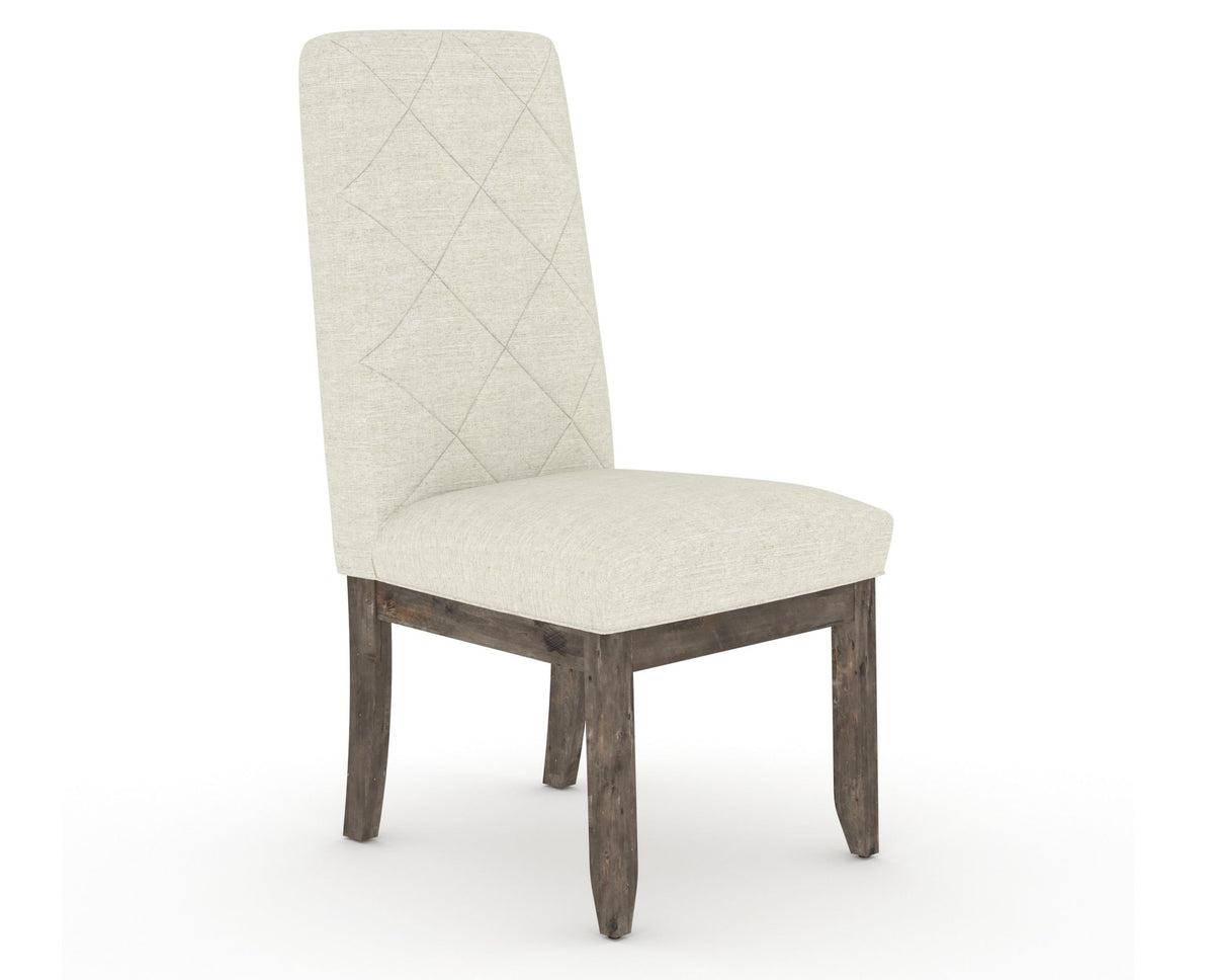 Canadel Champlain Upholstered Dining Chair 0138 in TW Fabric and 08 Shadow and Quilted Back, three-quarter view
