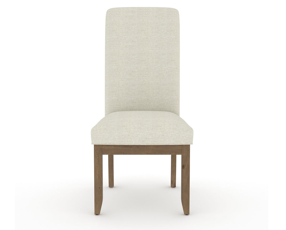Canadel Champlain Upholstered Dining Chair 0138 in TW Fabric and 25 Pecan Washed and Plain Back, front view