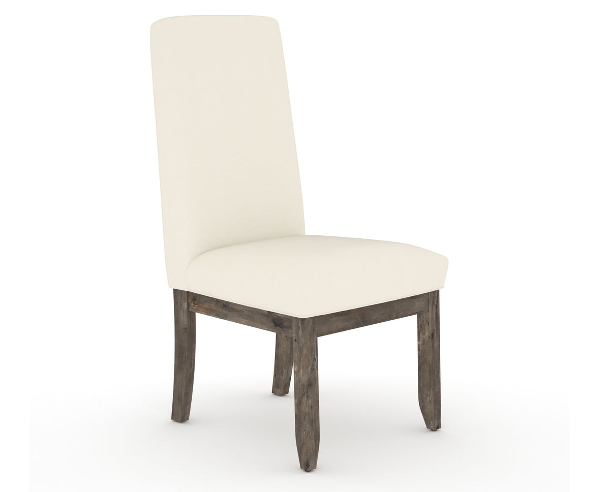 Canadel Champlain Upholstered Dining Chair 0138 in YJ Faux Leather and 08 Shadow and Plain Back, three-quarter view