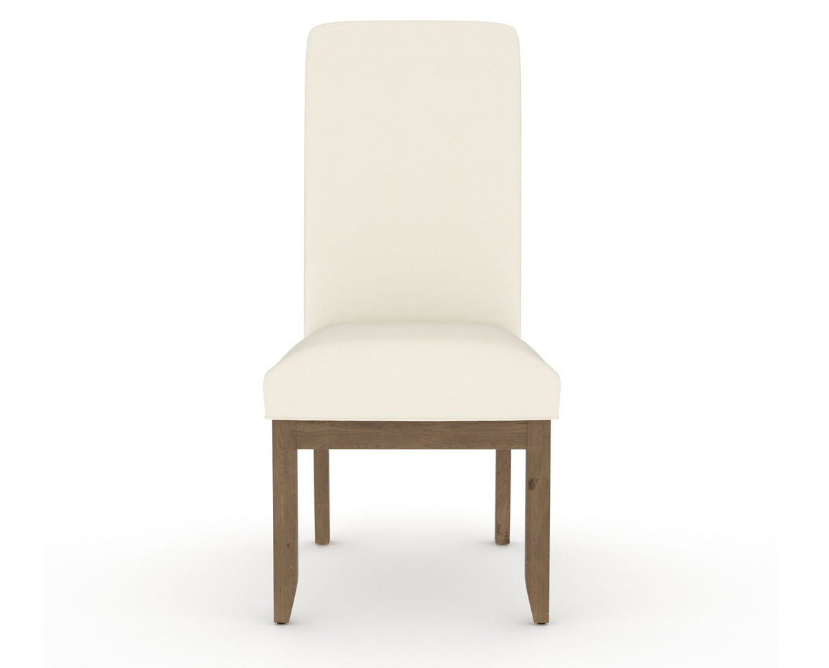Canadel Champlain Upholstered Dining Chair 0138 in YJ Faux Leather and 25 Pecan Washed and Plain Back, front view