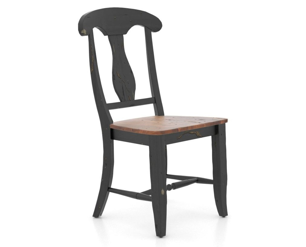 Canadel Champlain Dining Chair 0600 in Wood Seat and 63 Black / 33 Spice Washed, three-quarter view