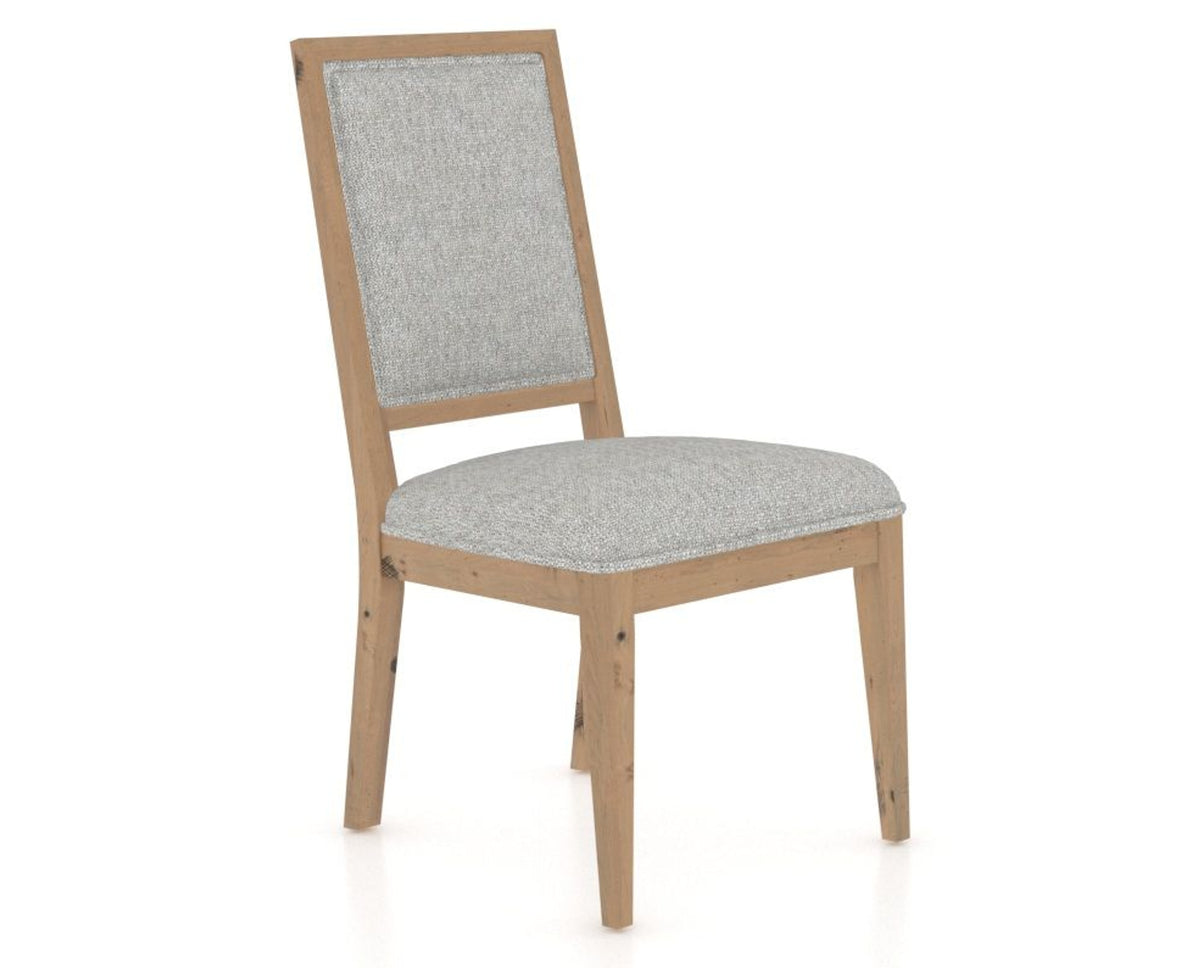 Canadel Loft Upholstered Dining Chair 312A in 7C Fabric and 20 Caramel Washed, three-quarter view