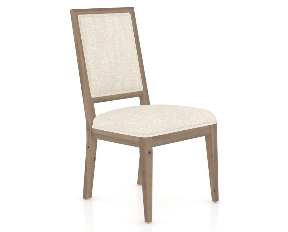 Canadel Loft Upholstered Dining Chair 312A in FT InsideOut® and 25 Pecan Washed, three-quarter view