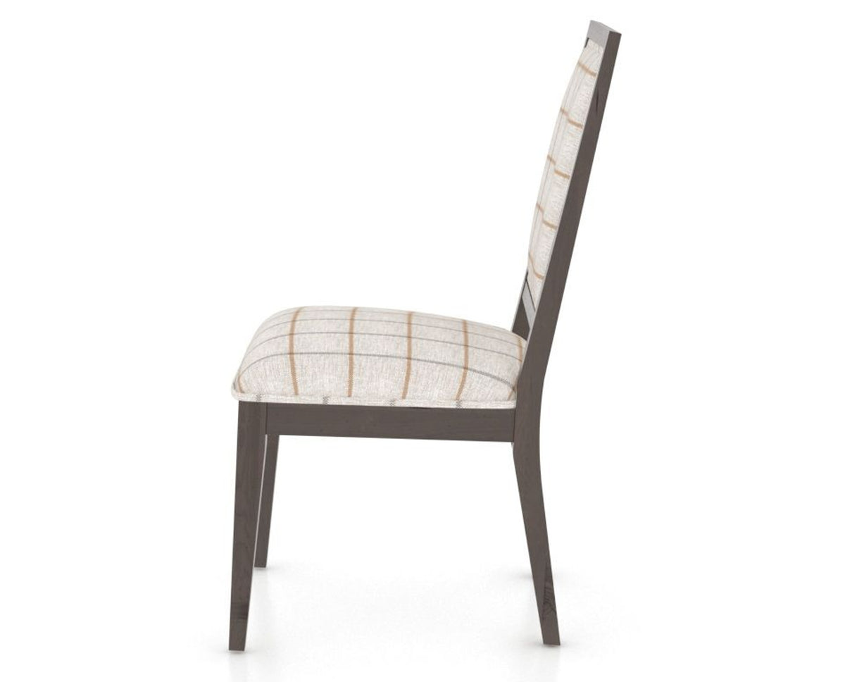 Canadel Loft Upholstered Dining Chair 312A in OZ Fabric and 29 Hazelnut Washed, side view
