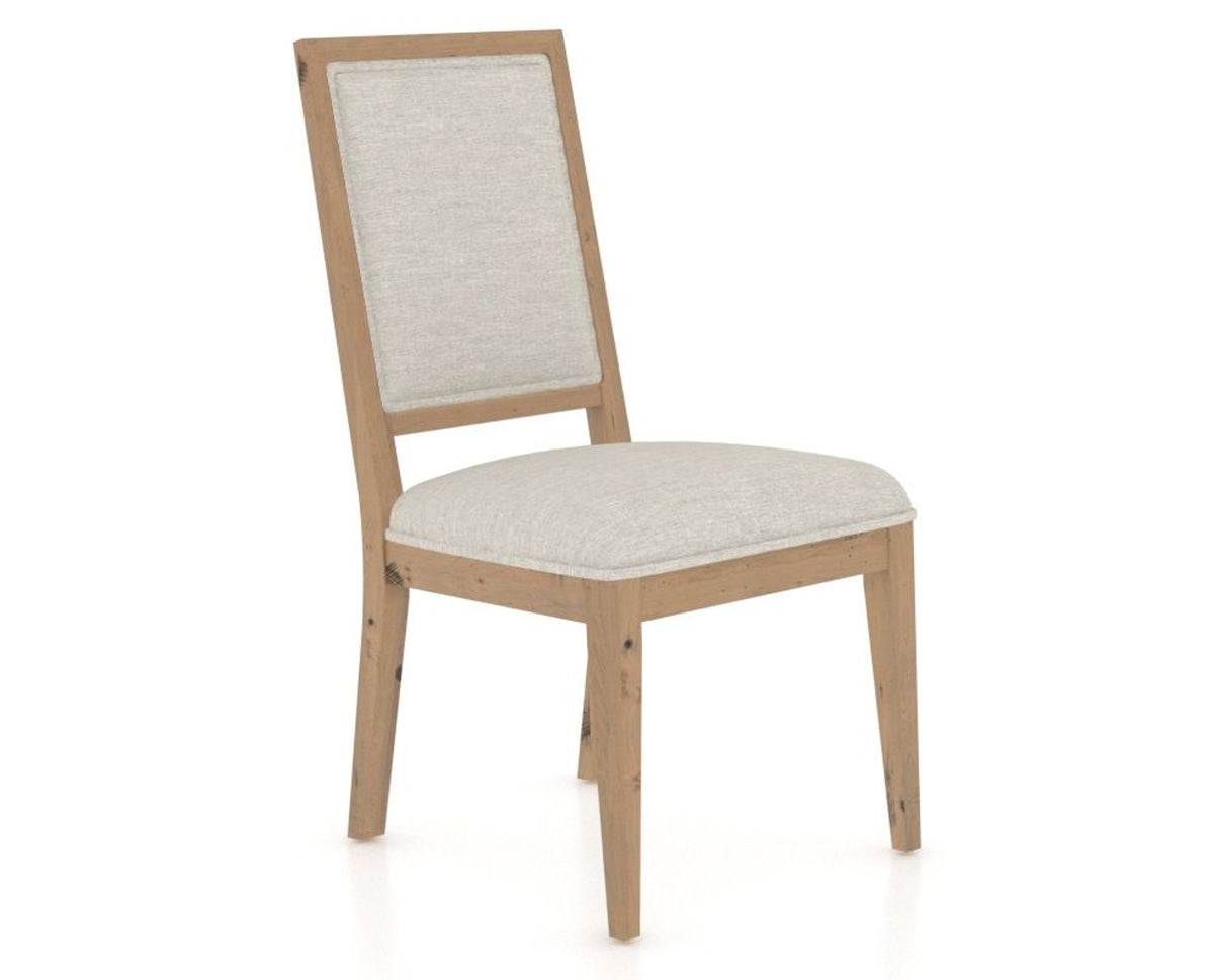 Canadel Loft Upholstered Dining Chair 312A in TB Fabric and 20 Caramel Washed, three-quarter view
