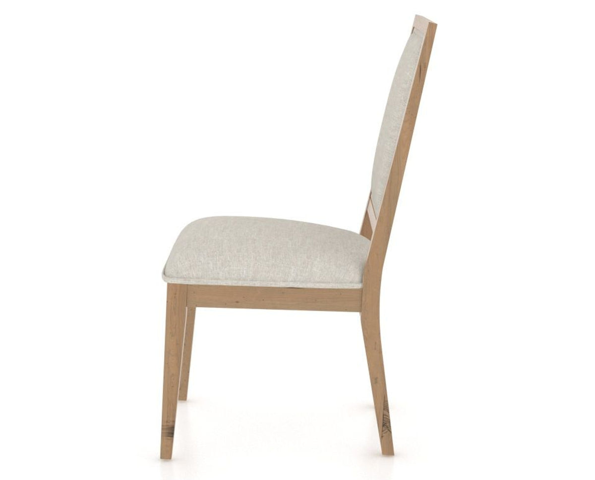 Canadel Loft Upholstered Dining Chair 312A in TB Fabric and 20 Caramel Washed, side view