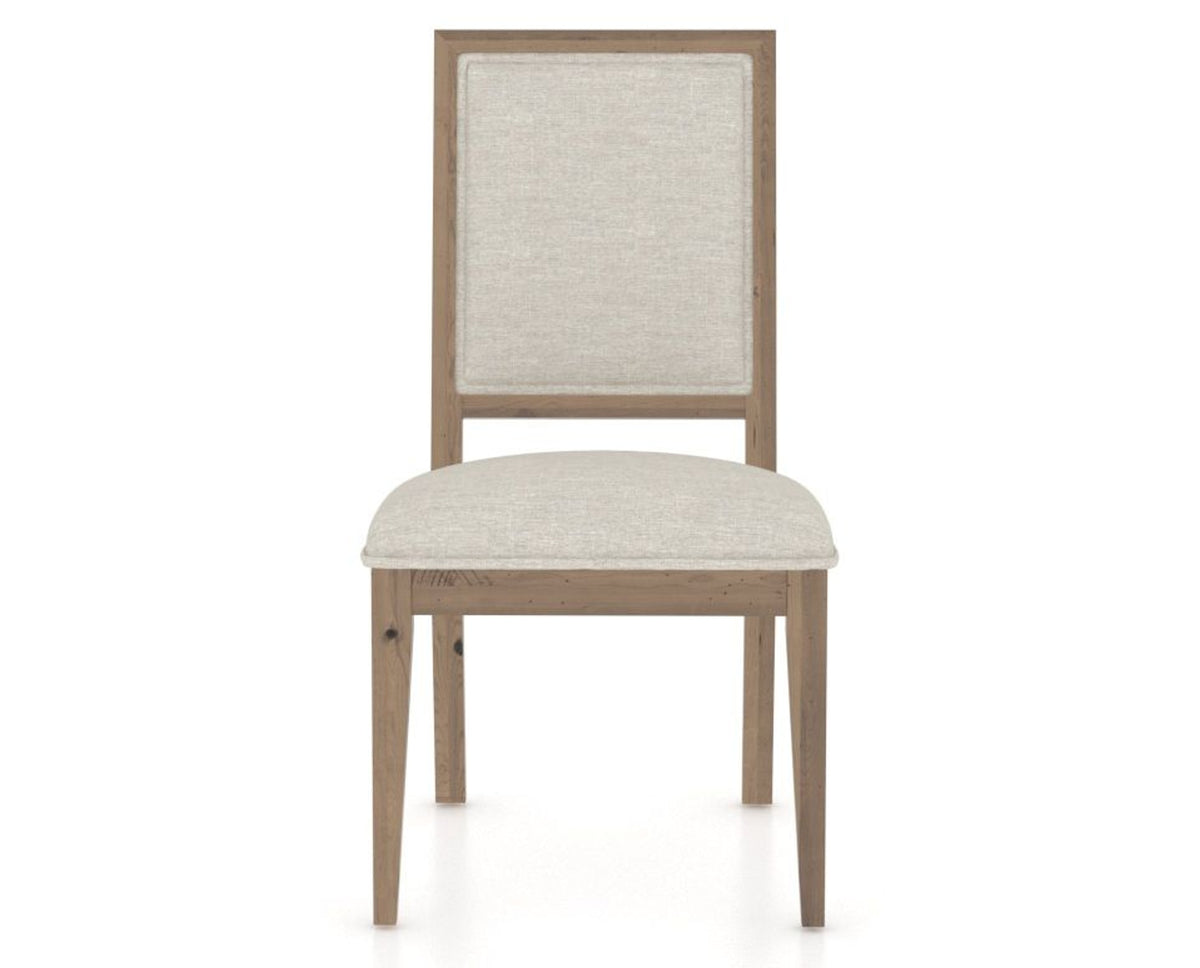 Canadel Loft Upholstered Dining Chair 312A in TB Fabric and 25 Pecan Washed, front view