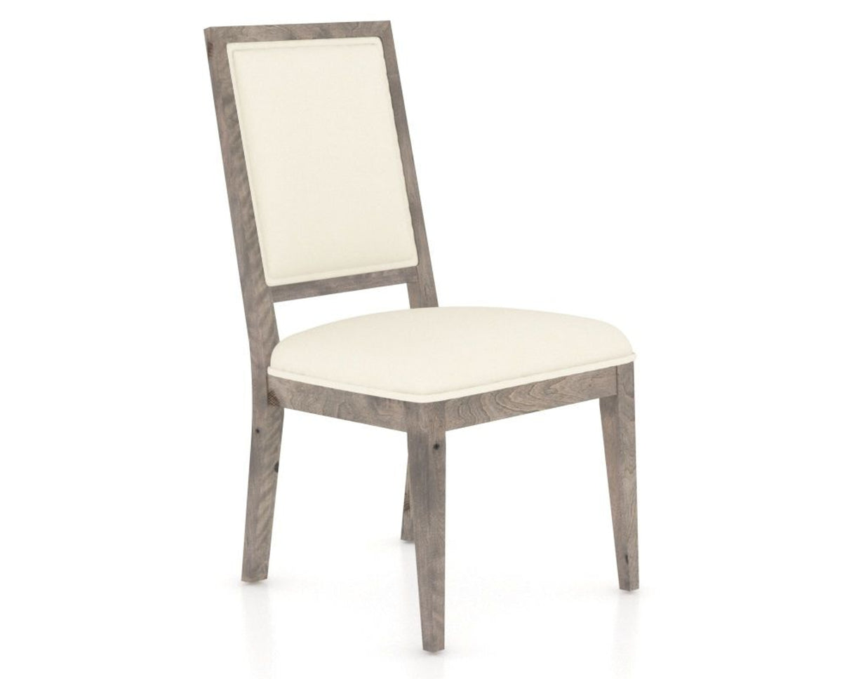 Canadel Loft Upholstered Dining Chair 312A in YJ Faux Leather and 08 Shadow, three-quarter view