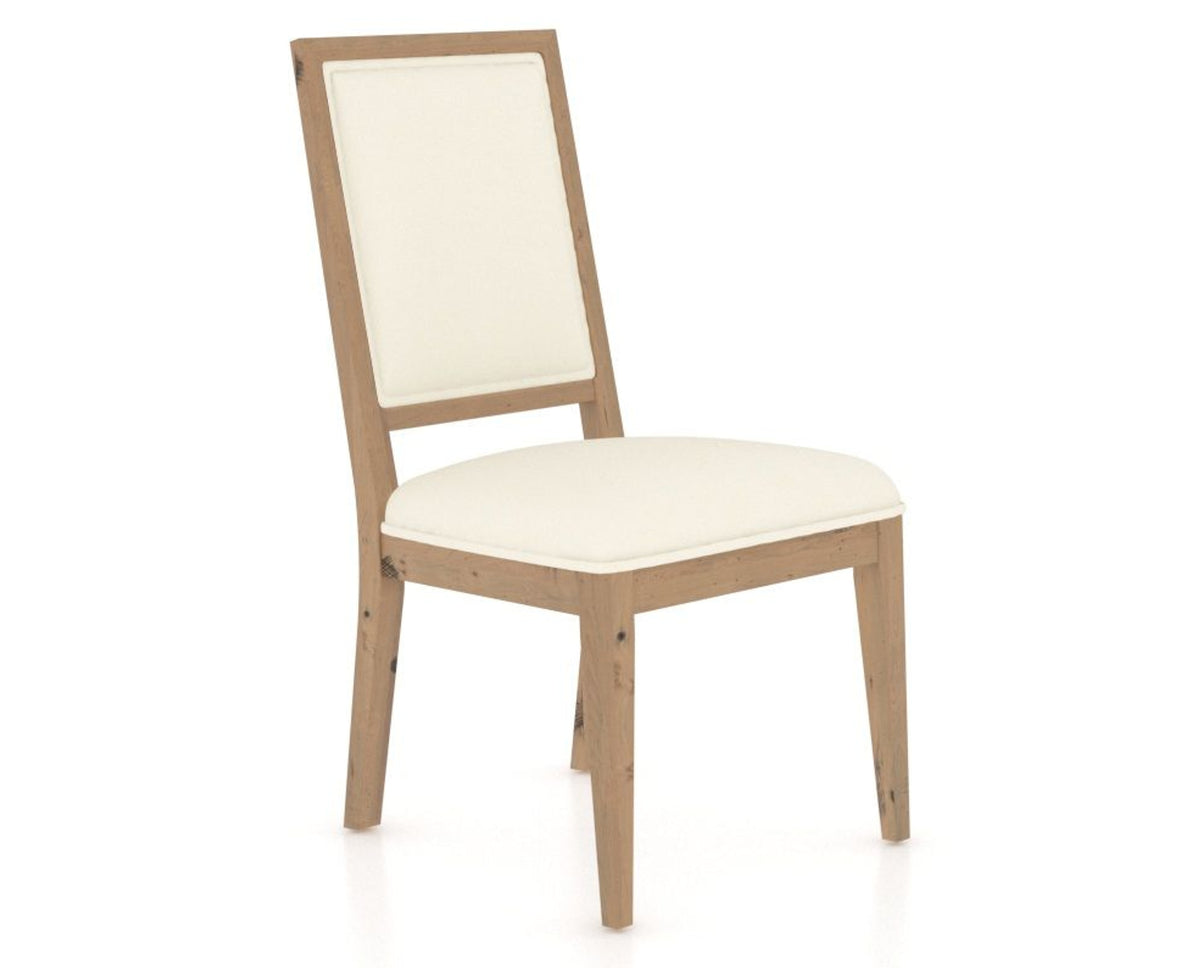 Canadel Loft Upholstered Dining Chair 312A in YJ Faux Leather and 20 Caramel Washed, three-quarter view