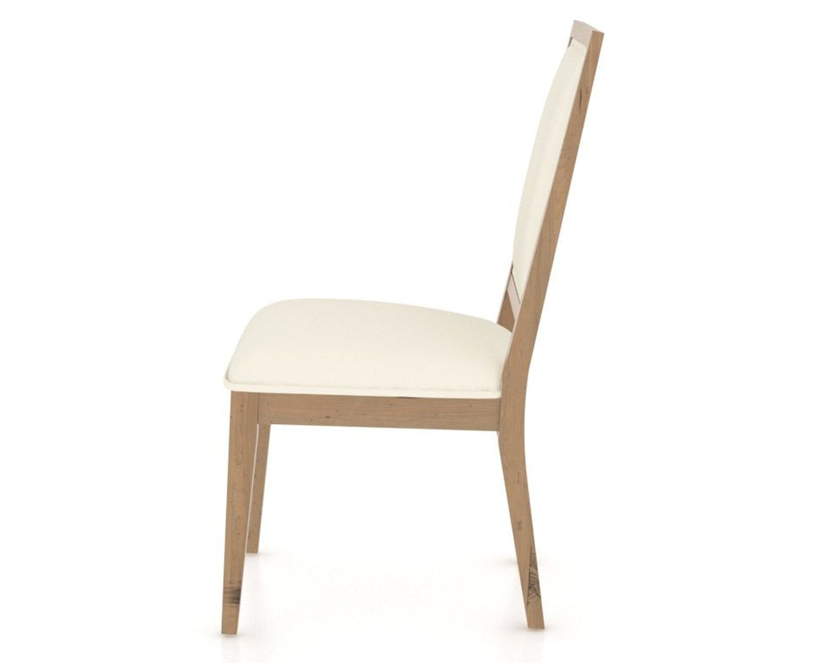 Canadel Loft Upholstered Dining Chair 312A in YJ Faux Leather and 20 Caramel Washed, side view