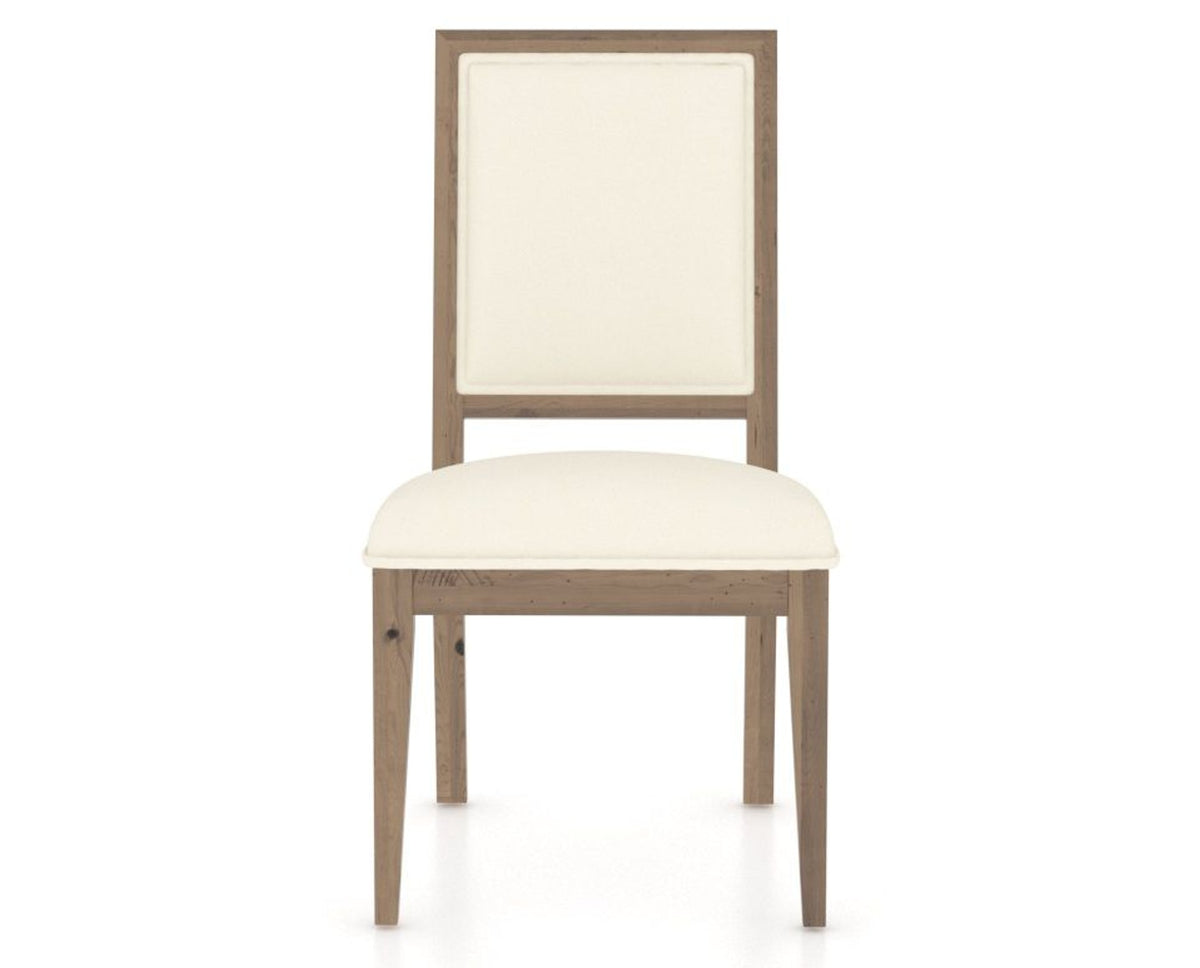 Canadel Loft Upholstered Dining Chair 312A in YJ Faux Leather and 25 Pecan Washed, front view