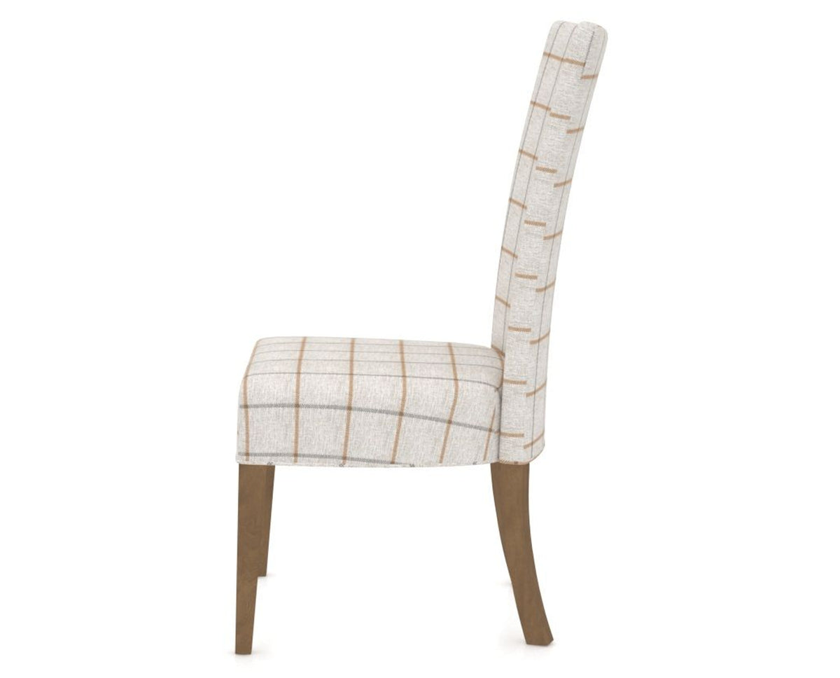 Canadel Upholstered Dining Chair 5013 in OZ Fabric and 25 Pecan Washed, side view