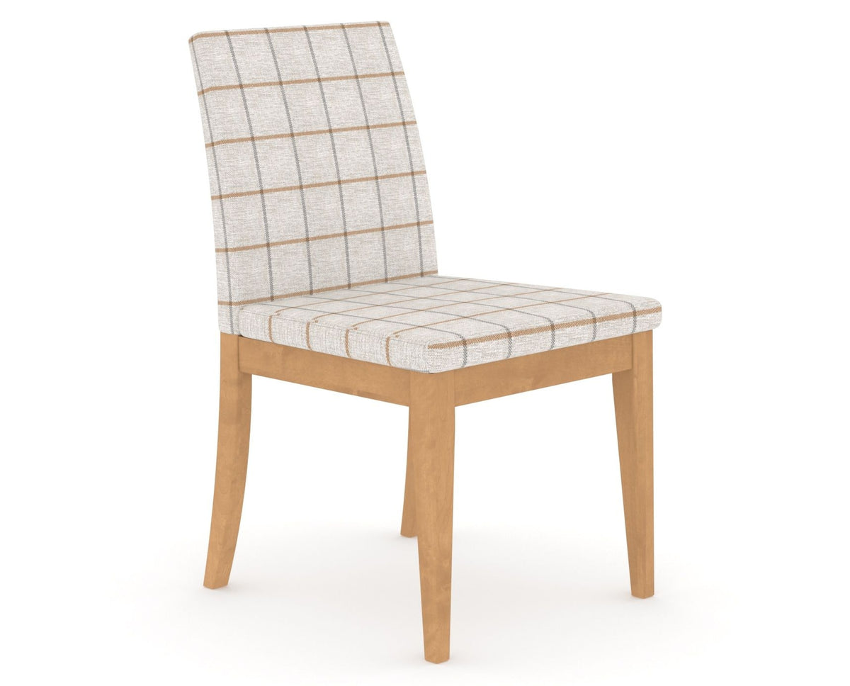Canadel Upholstered Dining Chair 5038 in OZ Fabric and 20 Caramel Washed, three-quarter view