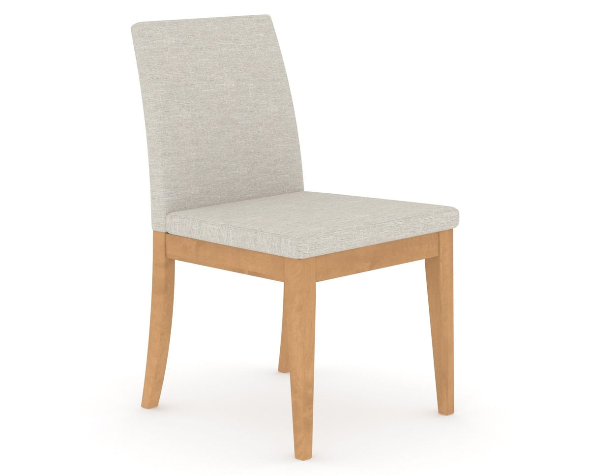 Canadel Upholstered Dining Chair 5038 in TB Fabric and 20 Caramel Washed, three-quarter view