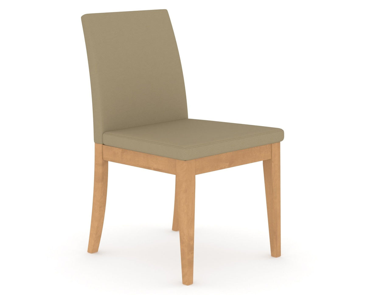 Canadel Upholstered Dining Chair 5038 in XY Faux Leather and 20 Caramel Washed, three-quarter view
