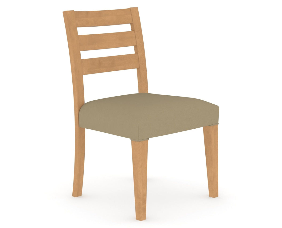 Canadel Upholstered Dining Chair 5039 in XY Faux Leather and 20 Caramel Washed, three-quarter view