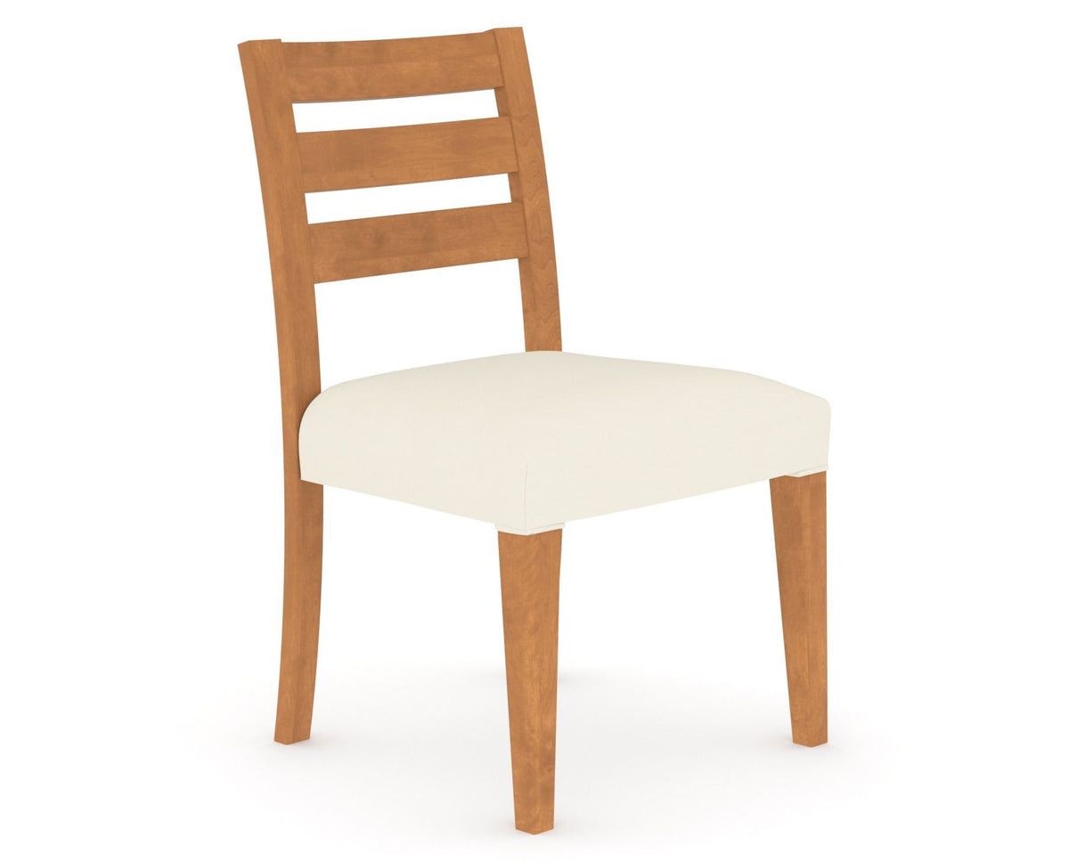Canadel Upholstered Dining Chair 5039 in YJ Faux Leather and 01 Honey Washed, three-quarter view