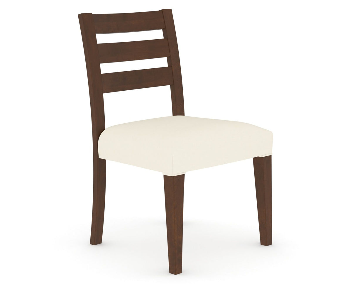 Canadel Upholstered Dining Chair 5039 in YJ Faux Leather and 19 Cognac Washed, three-quarter view