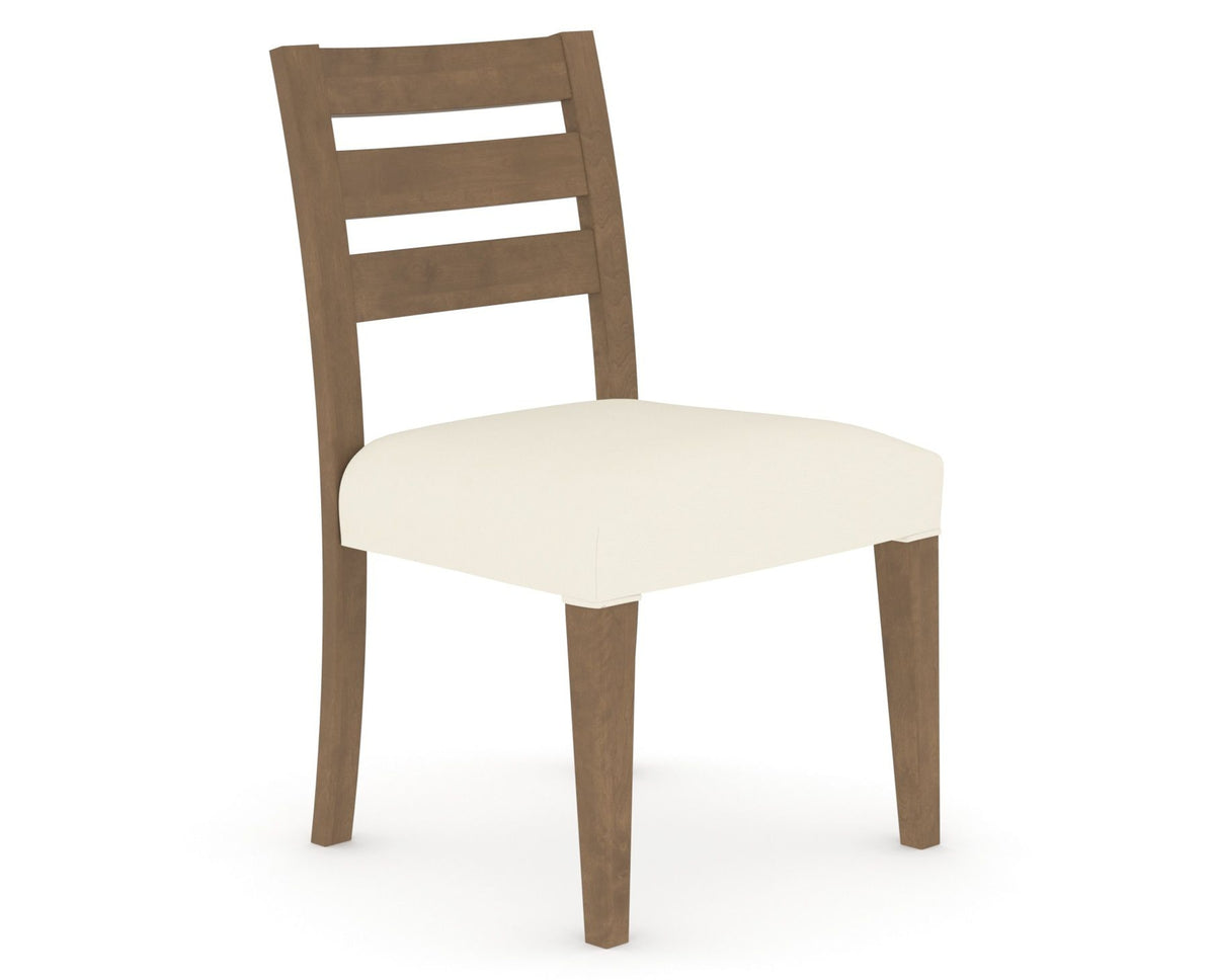 Canadel Upholstered Dining Chair 5039 in YJ Faux Leather and 25 Pecan Washed, three-quarter view