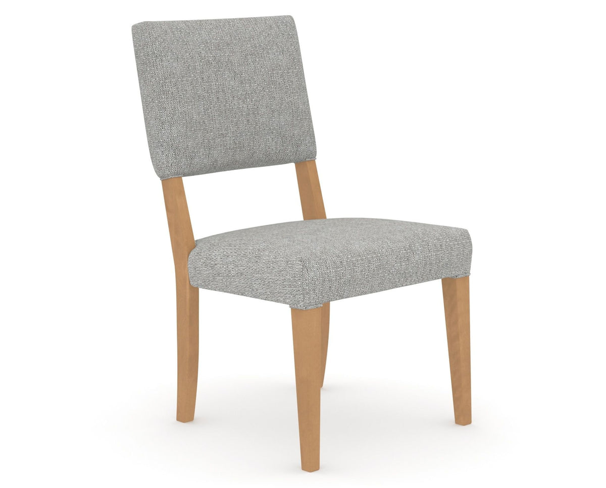 Canadel Upholstered Dining Chair 5051 in 7C Fabric and 20 Caramel Washed, three-quarter view