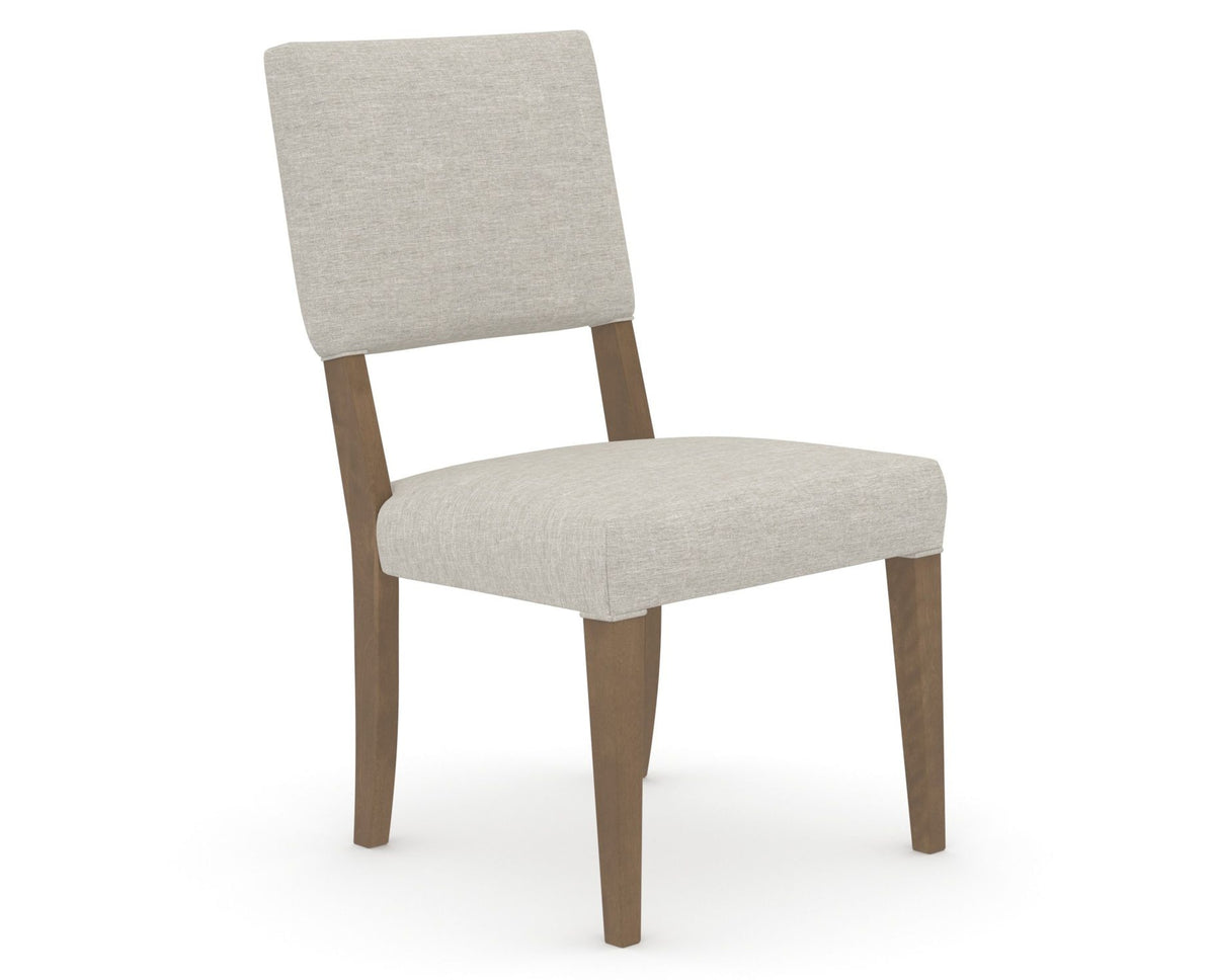 Canadel Upholstered Dining Chair 5051 in TB Fabric and 25 Pecan Washed, three-quarter view