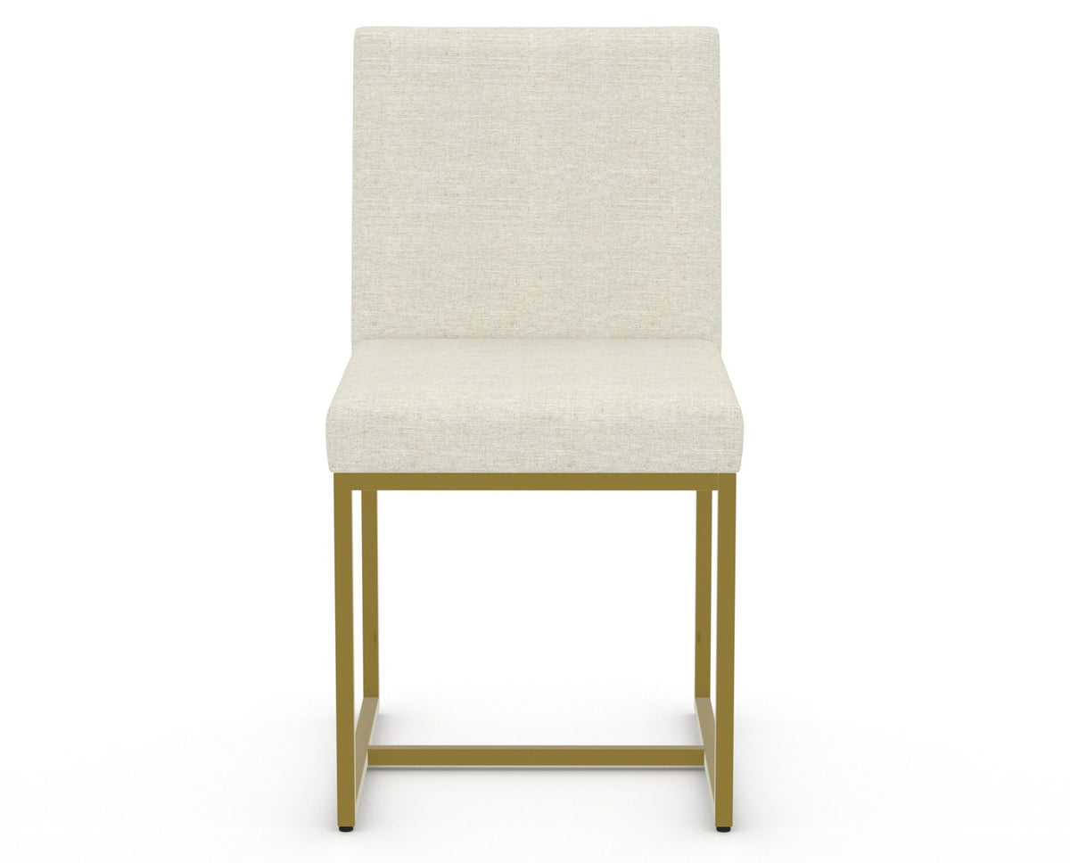 Canadel Modern Upholstered Dining Chair 5174 in TW Fabric with a gold metal frame, front view