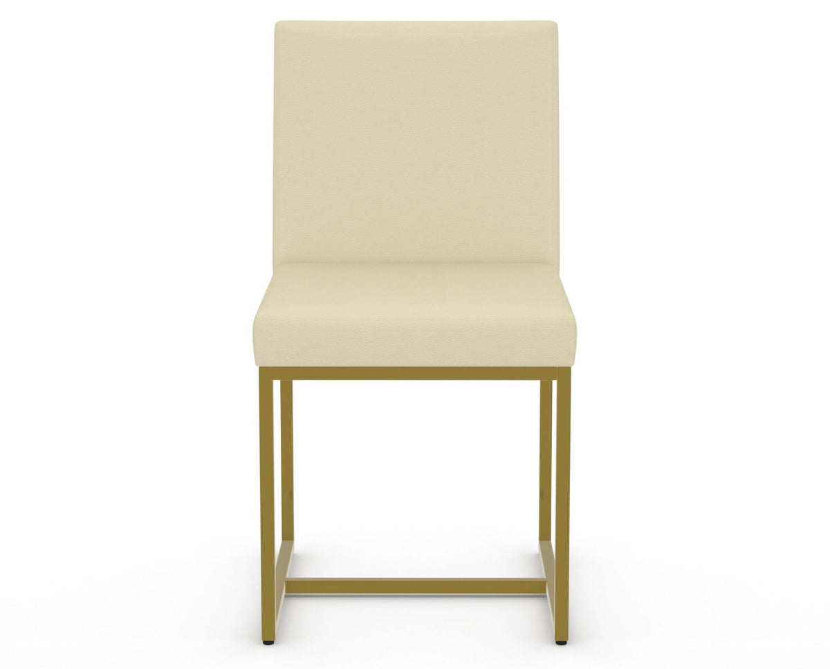 Canadel Modern Upholstered Dining Chair 5174 in XZ Faux Leather with a gold metal frame, front view