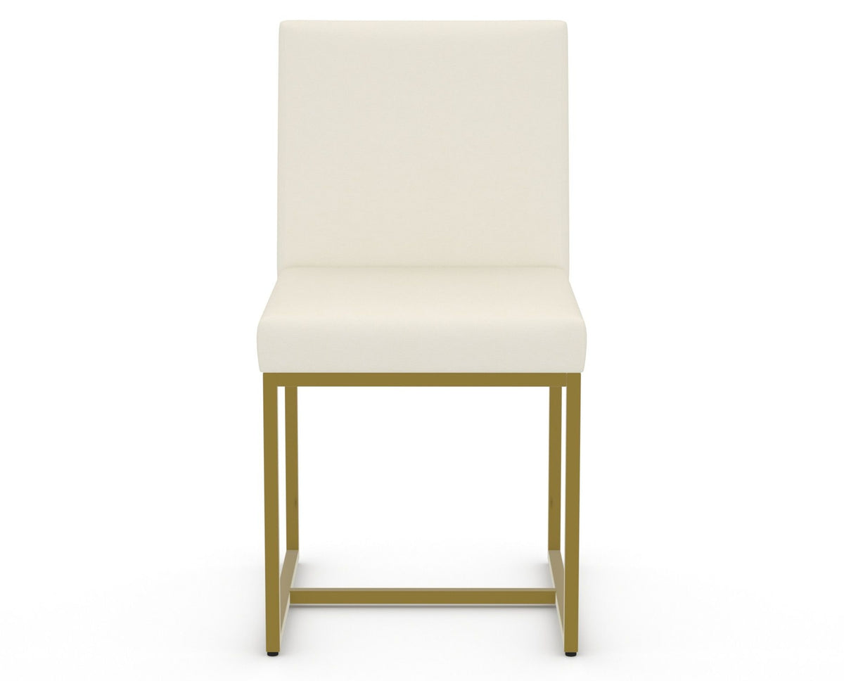 Canadel Modern Upholstered Dining Chair 5174 in YJ Faux Leather with a gold metal frame, front view