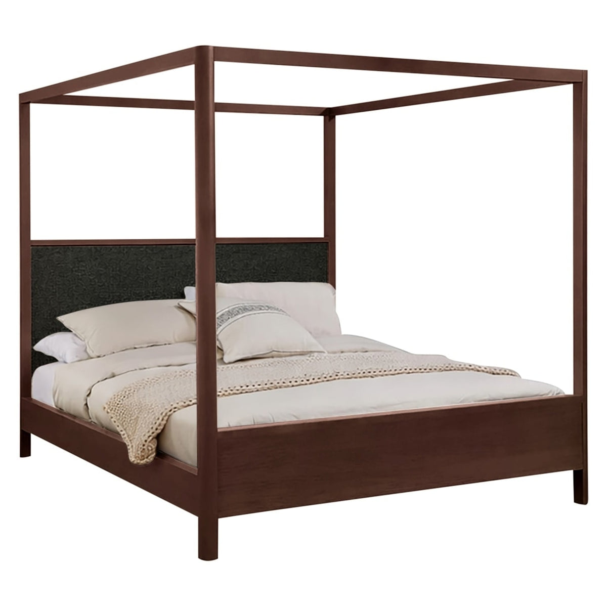 West Bros Curva Poster Bed in 22 Mocha, on white, Ballad 059 headboard colour