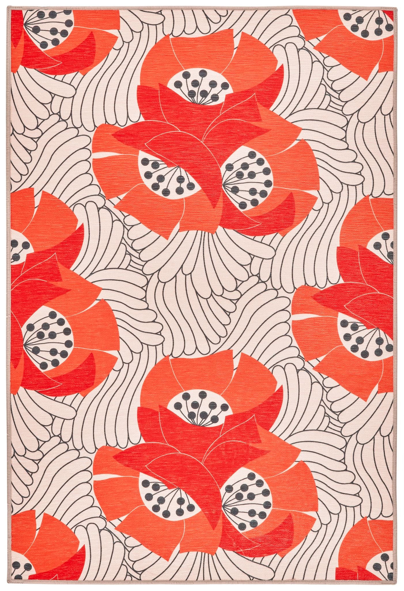 Japanese Poppy Machine Washable Rug