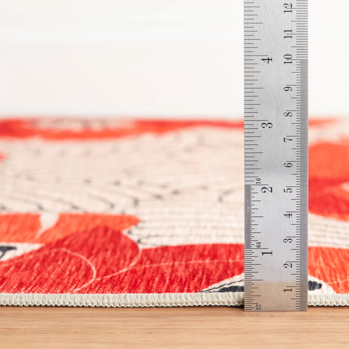 Japanese Poppy Machine Washable Rug