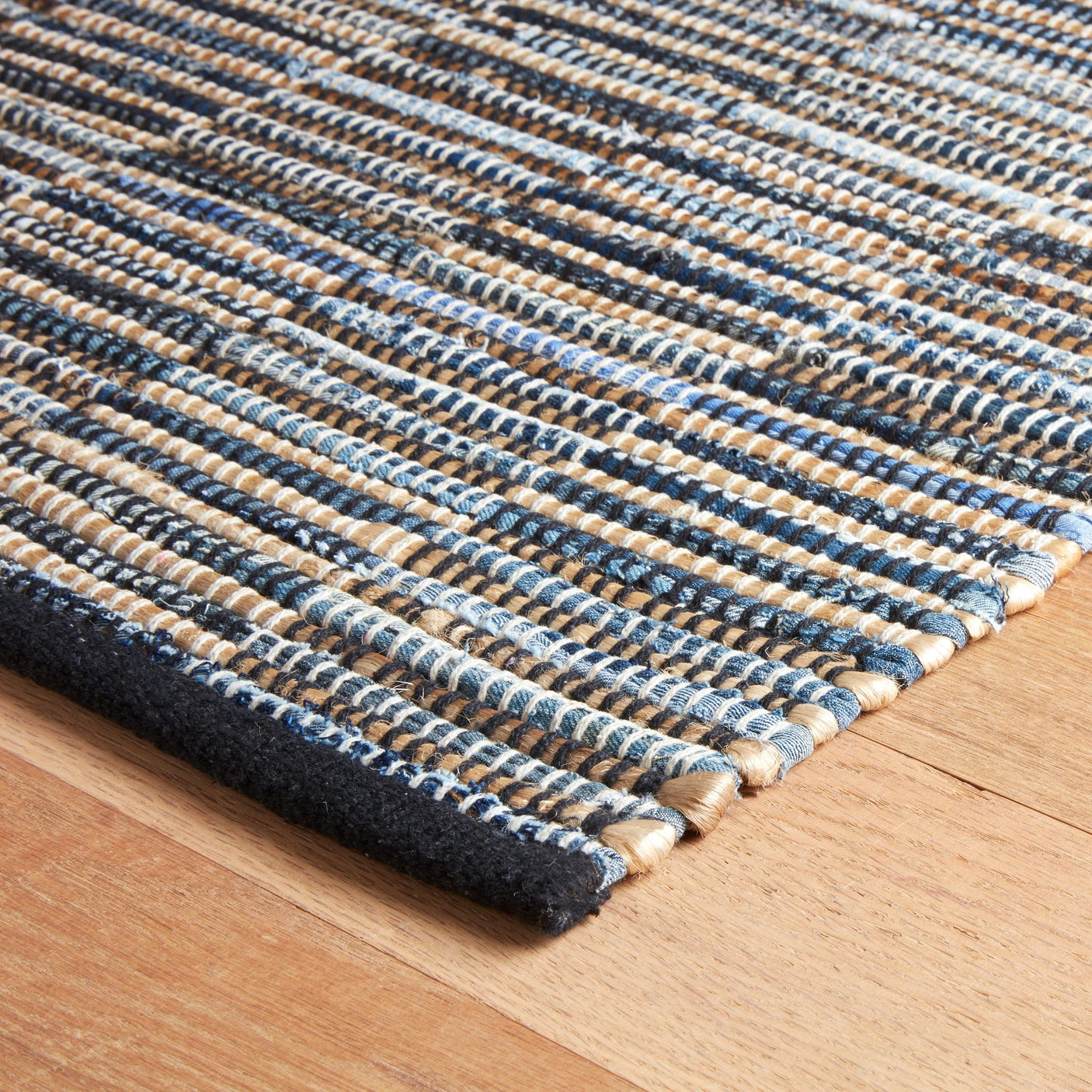 Denim Rag Gridwork Handwoven Cotton Rug