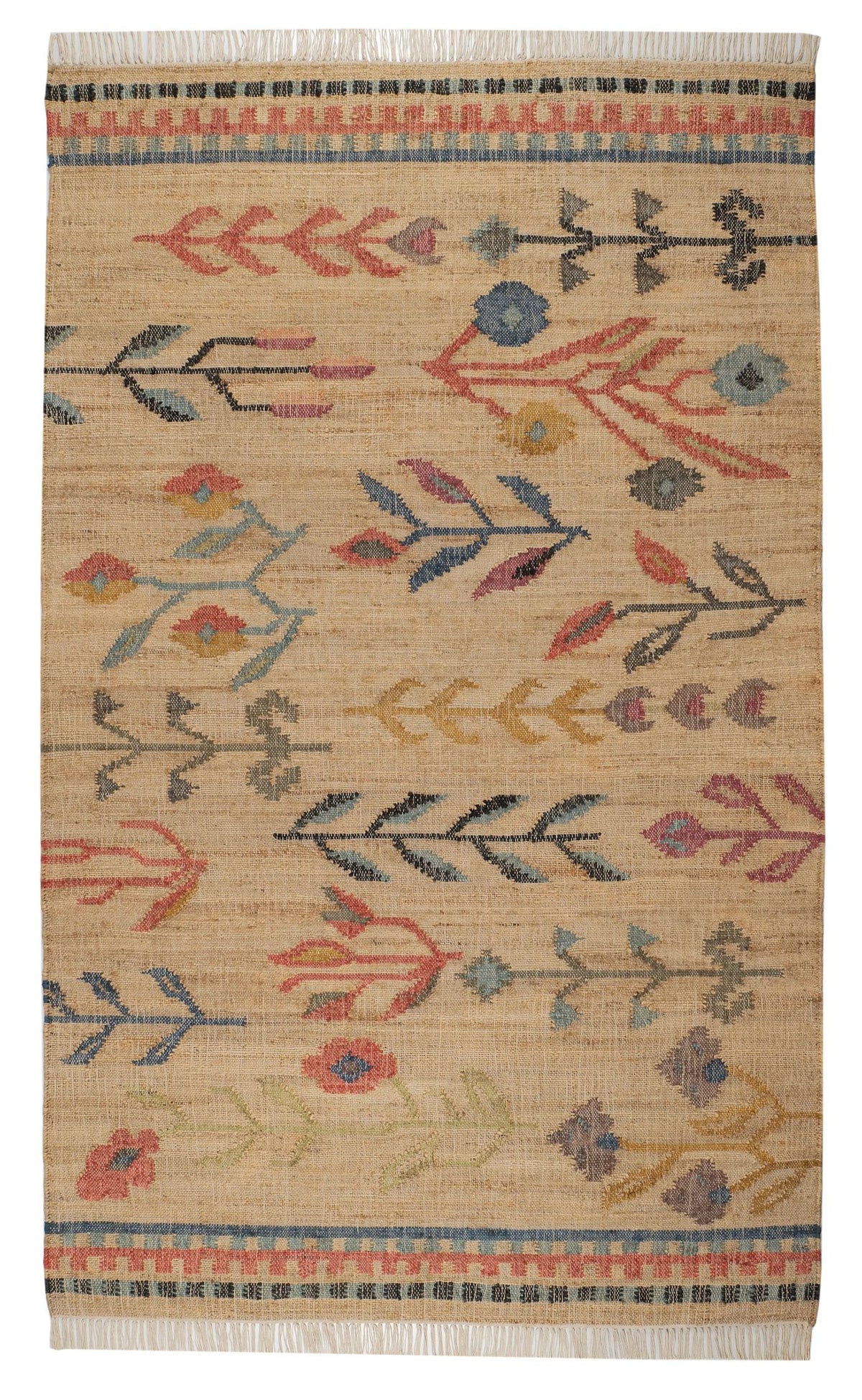 Folk Floral Kilim Handwoven Jute Rug