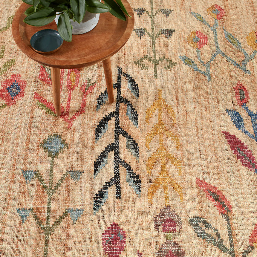 Folk Floral Kilim Handwoven Jute Rug