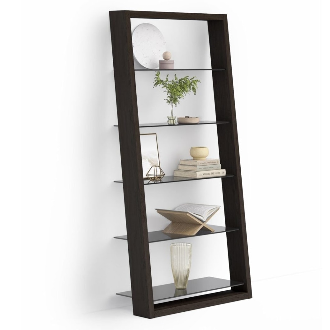 BDi Eileen 5166 Leaning Book Shelf in Charcoal Stained Ash, on white