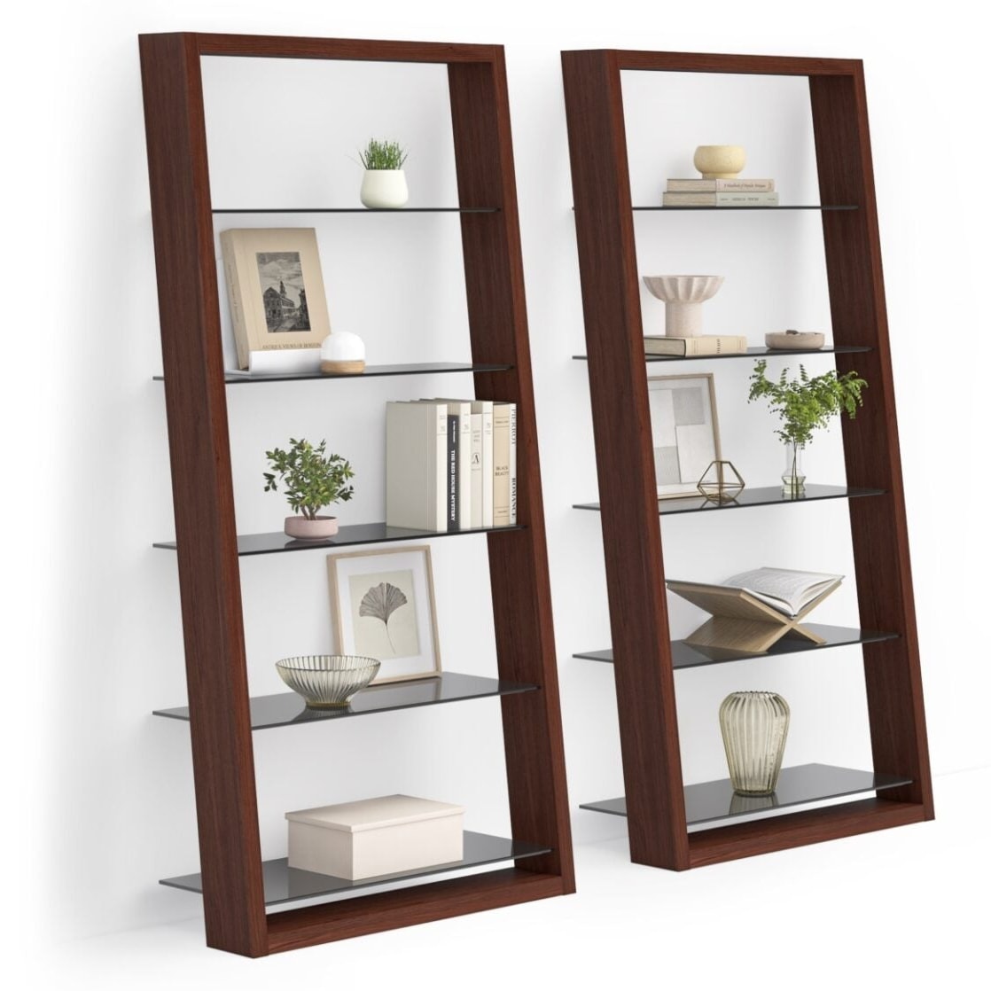 BDi Eileen 5166 Leaning Book Shelf in Chocolate Stained Walnut, on white