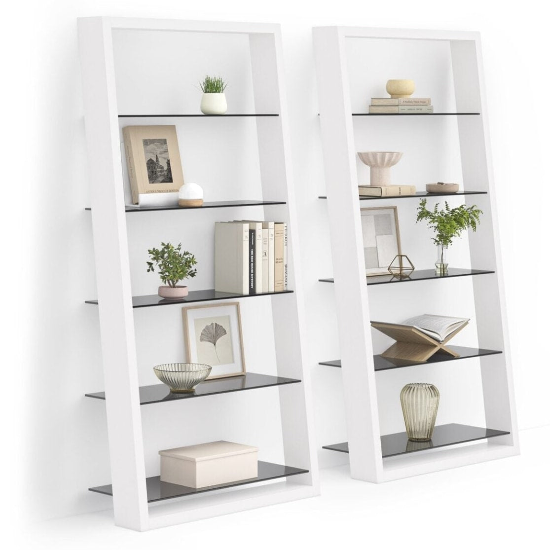 BDi Eileen 5166 Leaning Book Shelf in Satin White, on white