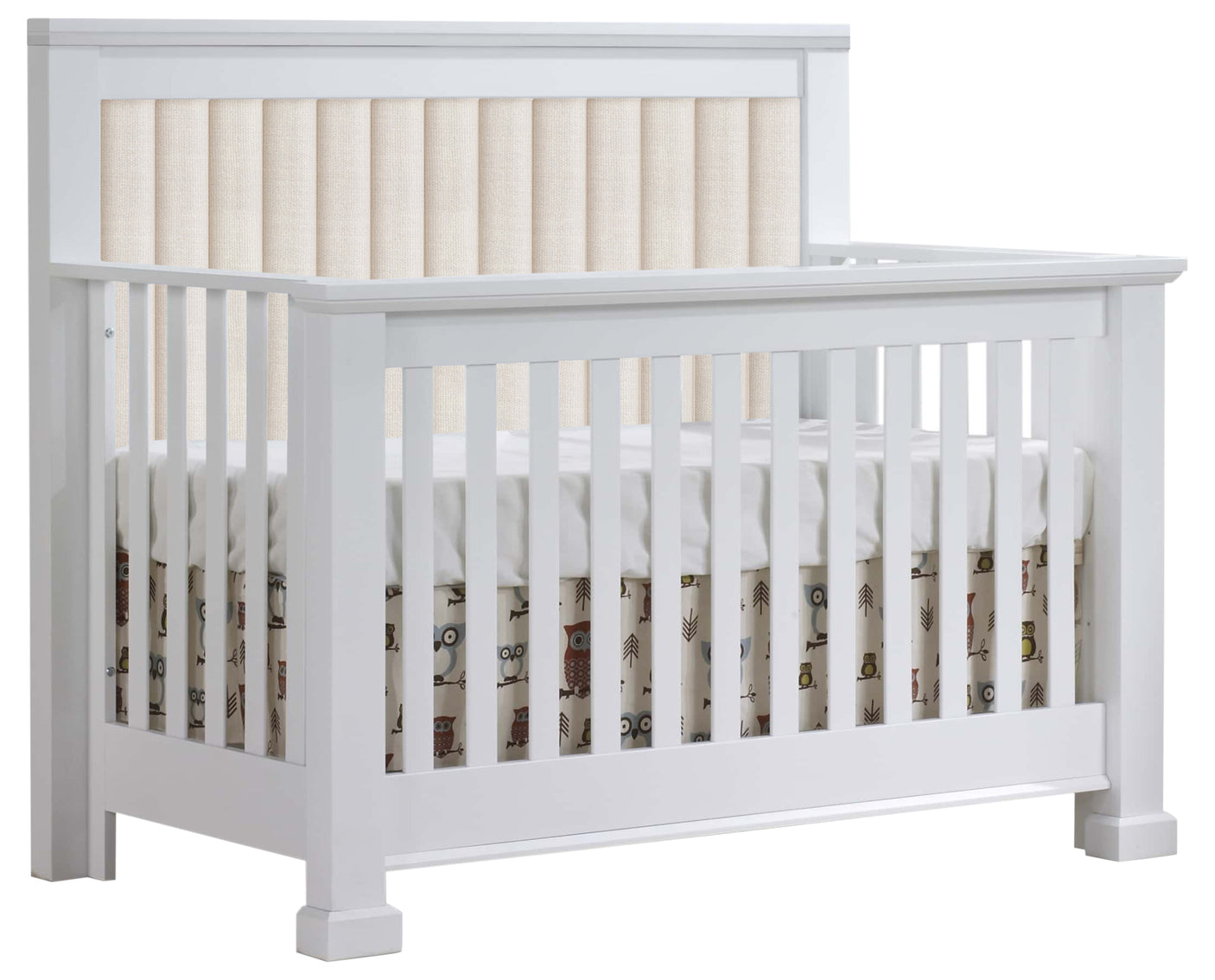White Birch with Talc Fabric | Taylor 5-in-1 Convertible Crib w/Upholstered Headboard Panel | Valley Ridge Furniture