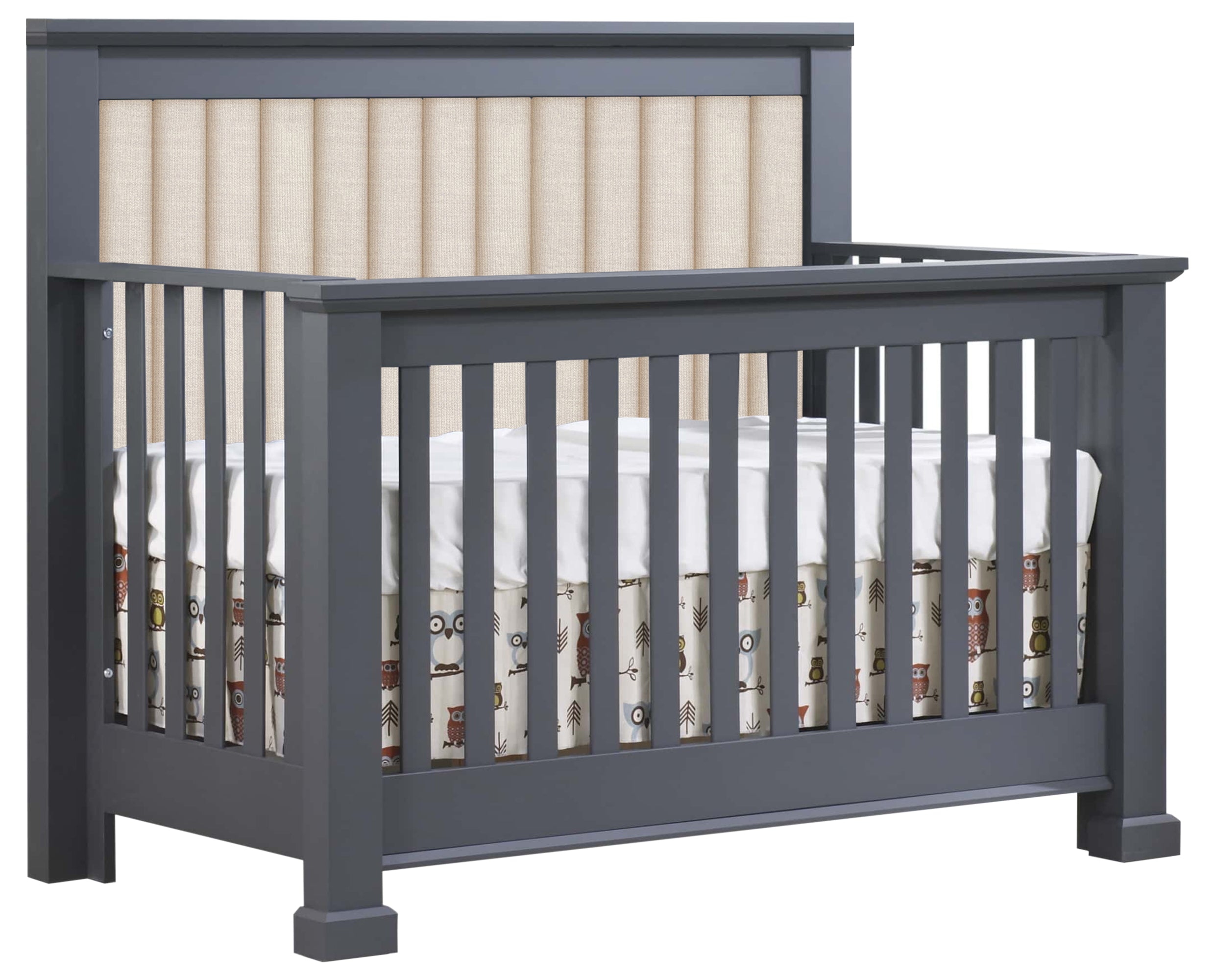 Graphite Birch with Talc Fabric | Taylor 5-in-1 Convertible Crib w/Upholstered Headboard Panel | Valley Ridge Furniture