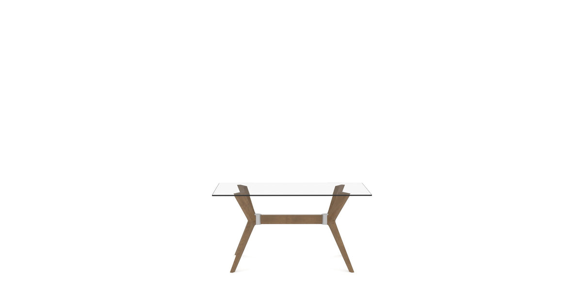 Canadel Downtown Fjord Dining Table in Pecan Washed, Clear CL Glass, side view