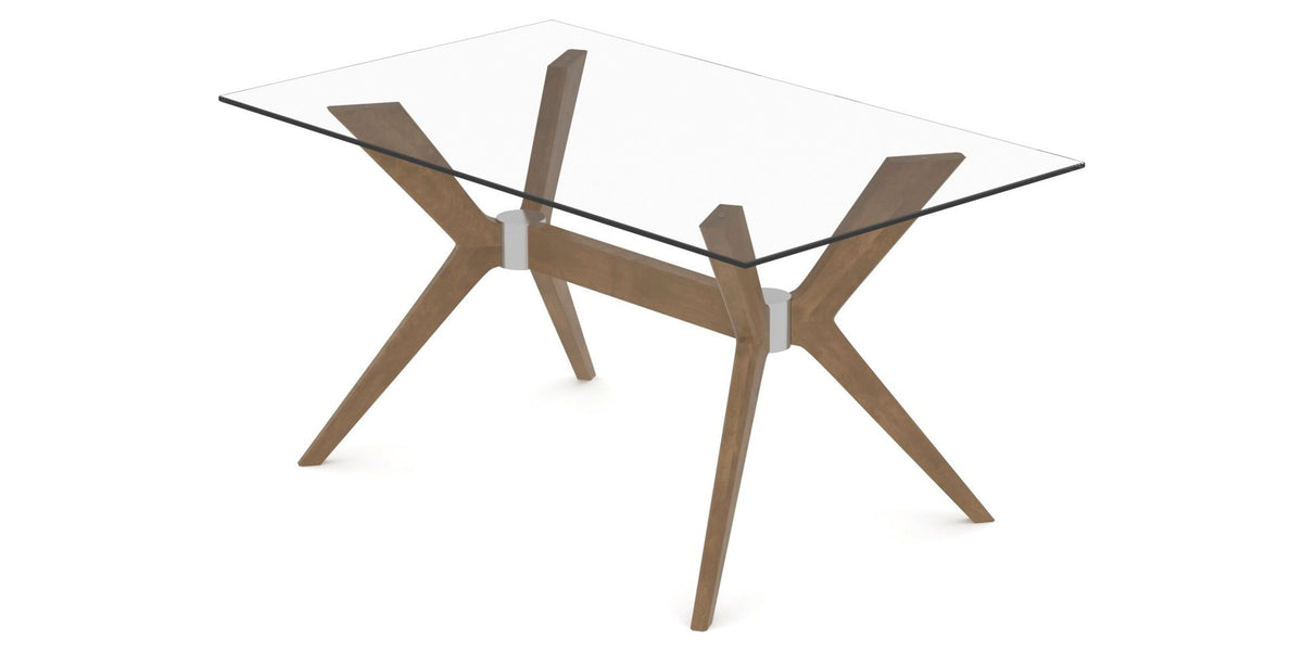 Canadel Downtown Fjord Dining Table in Pecan Washed, Clear CL Glass, view from above