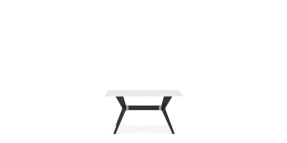 Canadel Downtown Fjord Dining Table in Peppercorn Washed, Snow WH Glass, side view