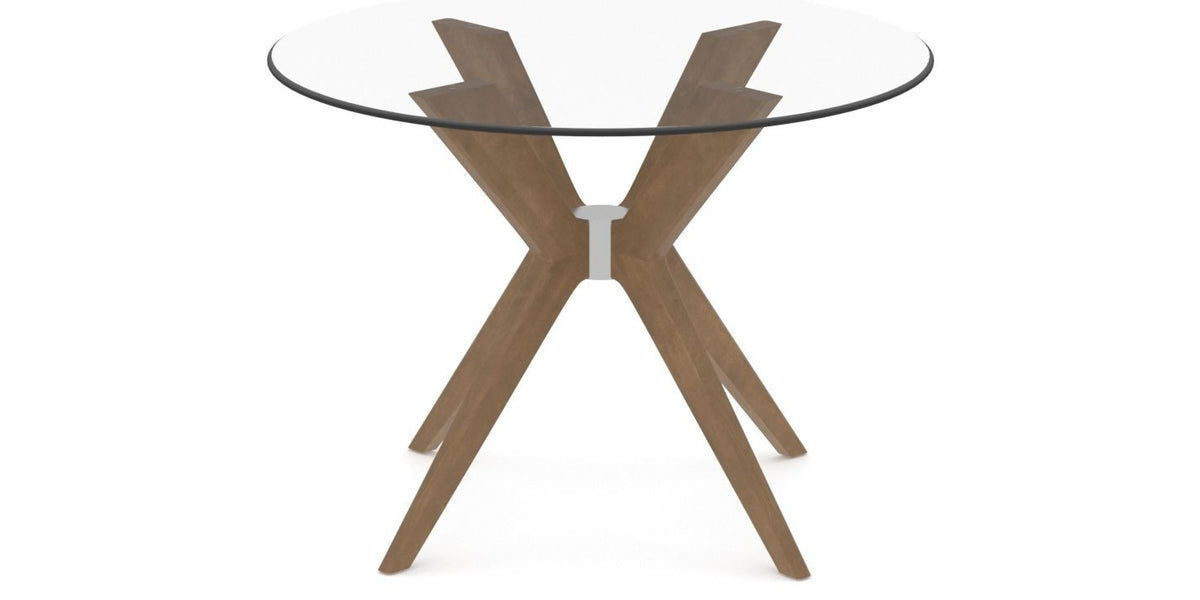 Canadel Downtown X Base Dining Table in Pecan Washed, Clear CL Glass, 42 in, view from above