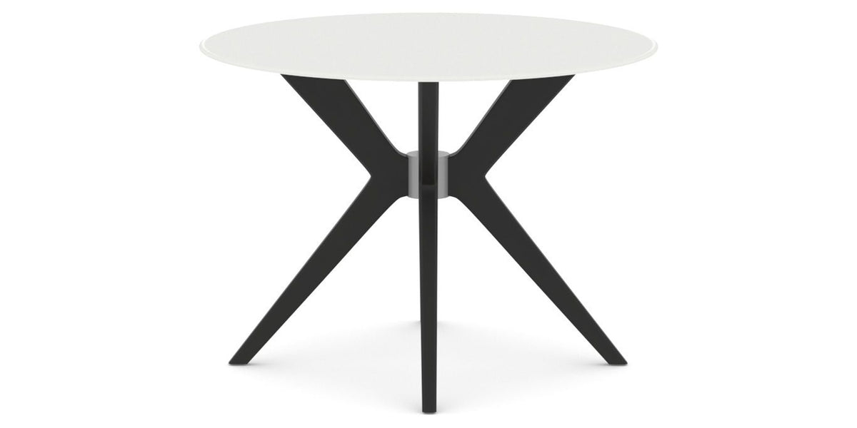 Canadel Downtown X Base Dining Table in Peppercorn Washed, Snow WH Glass, 42 in, side view