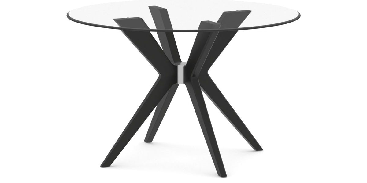 Canadel Downtown X Base Dining Table in Peppercorn Washed, Clear CL Glass, 48 in, three-quarter view