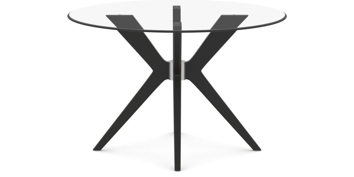 Canadel Downtown X Base Dining Table in Peppercorn Washed, Clear CL Glass, 48 in, side view