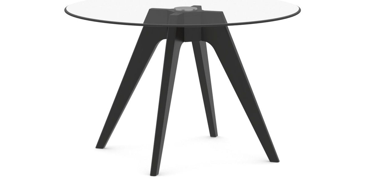 Canadel Downtown Round Dining Table with DQ Base in Medium Size, three-quarter view