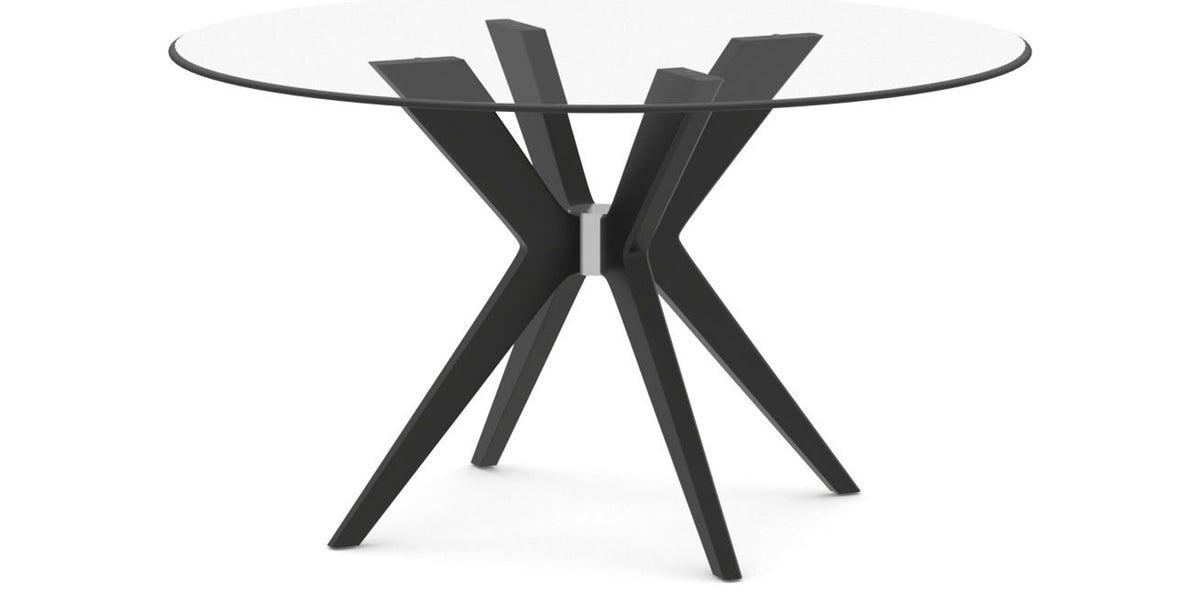 Canadel Downtown X Base Dining Table in Peppercorn Washed, Clear CL Glass, 54 in, three-quarter view